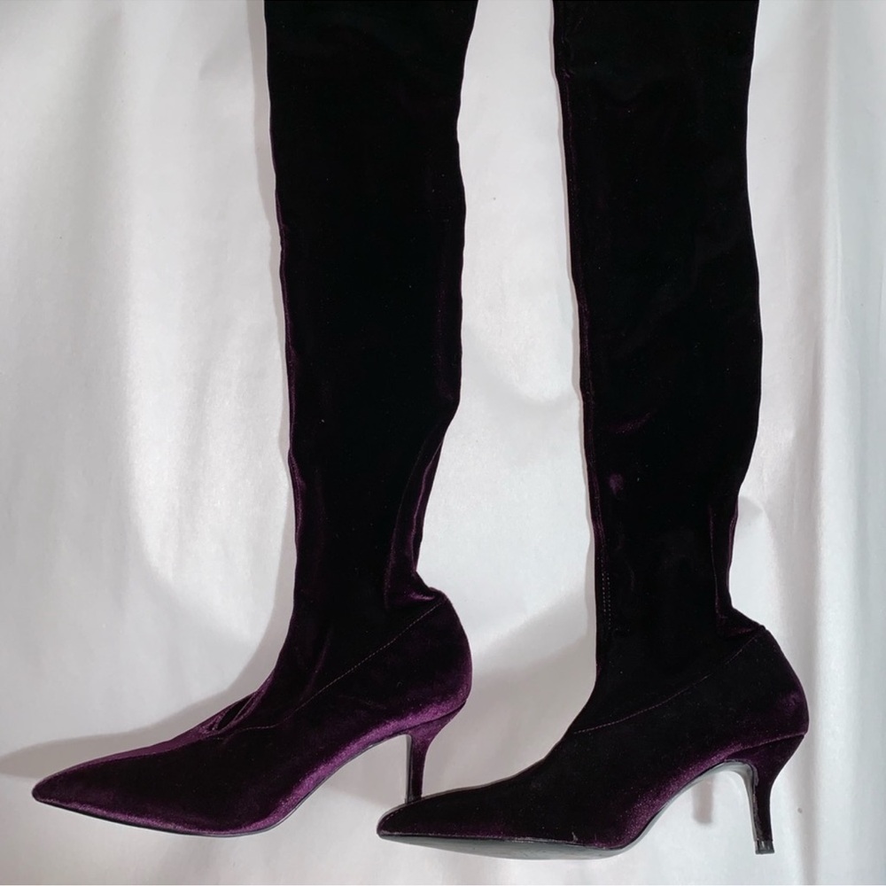 ZARA size 37 purple velvet high heel SOCK BOOTS